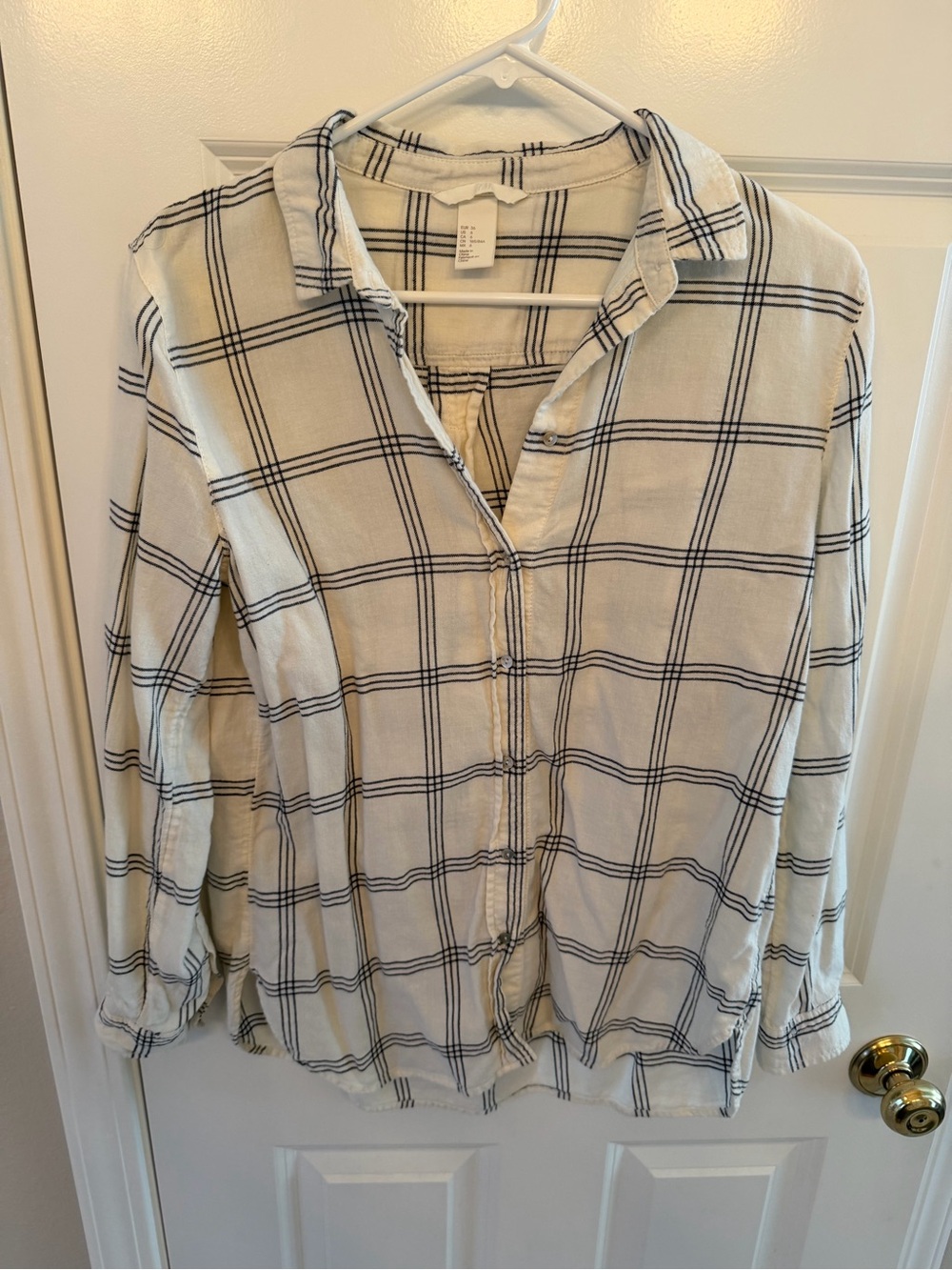 H&M Cream and Black Plaid Button-Down Shirt